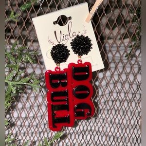 Red/Black Bulldog Acrylic Game Day Earrings